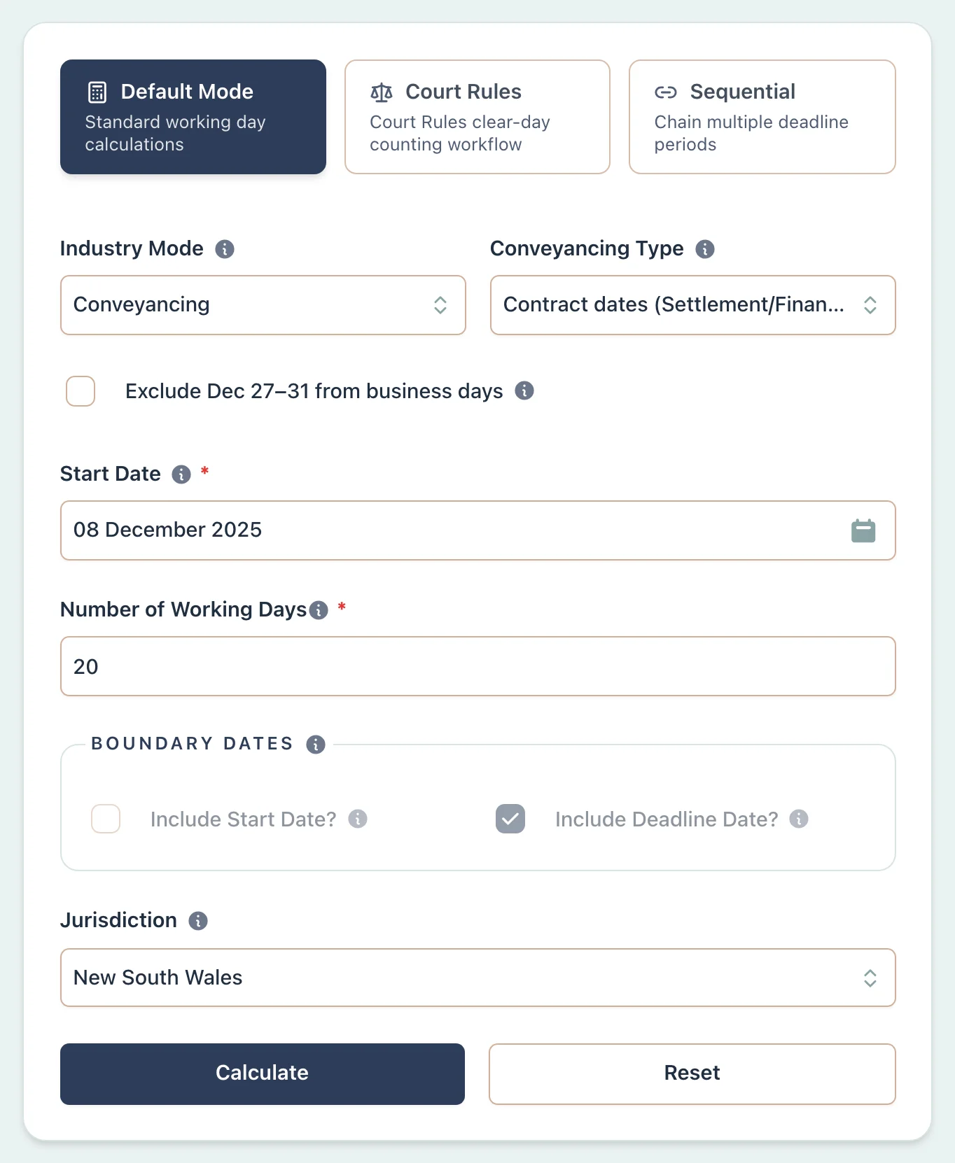 Property settlement deadline scenario setup