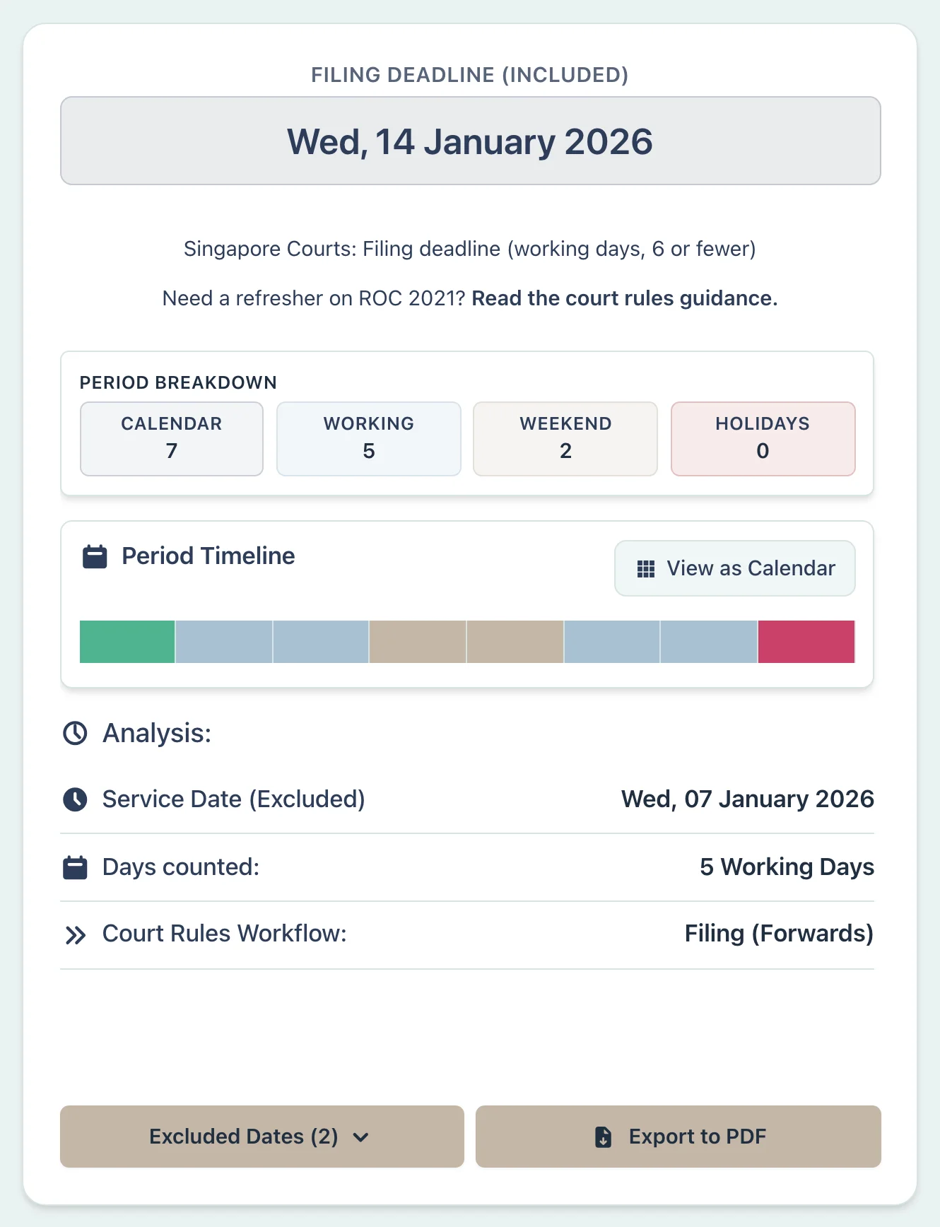 Court filing deadline result example
