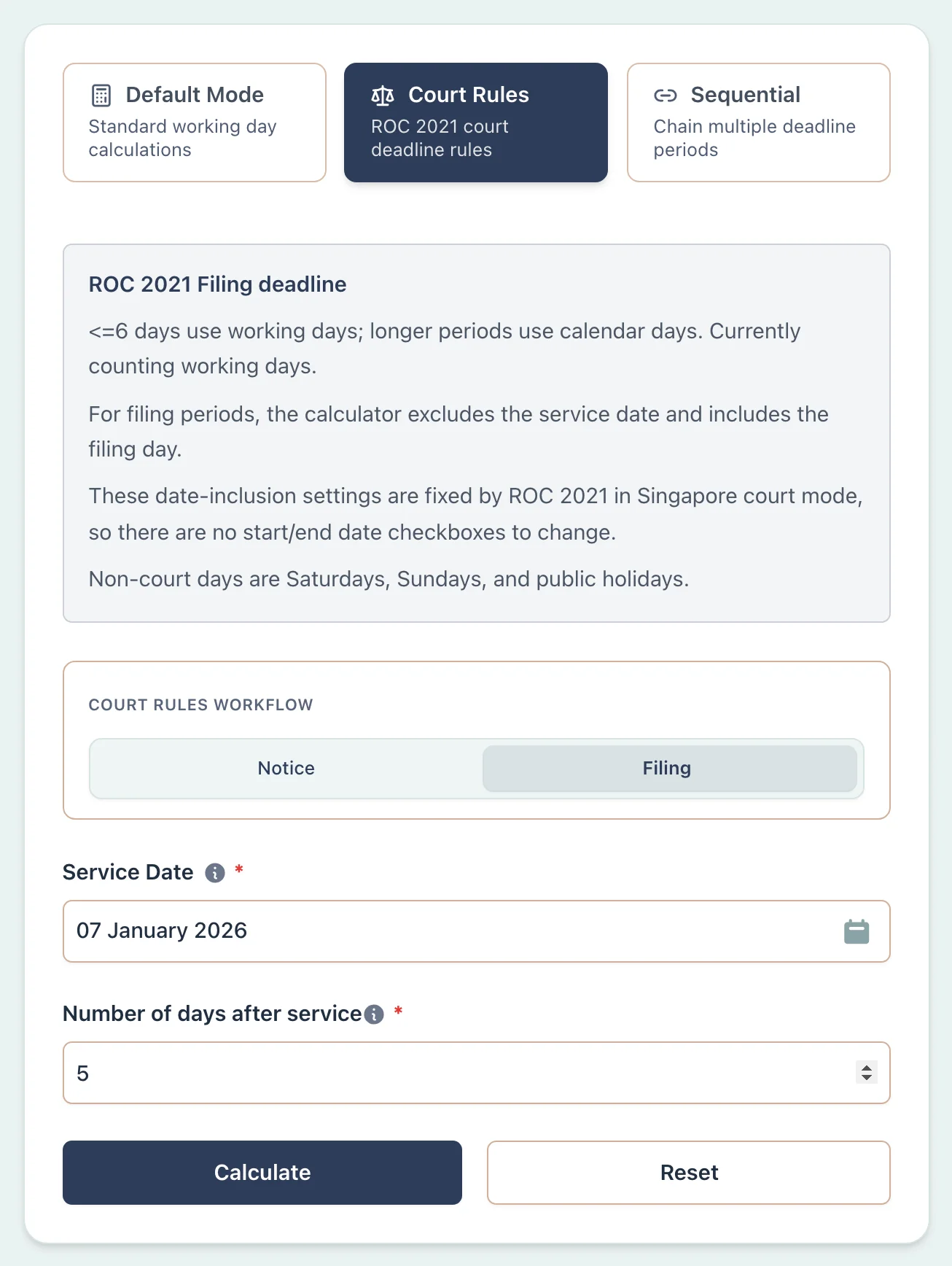 Court filing deadline scenario setup